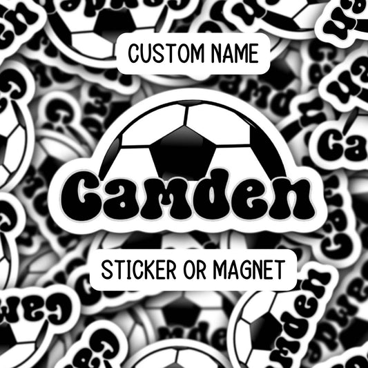 Custom name soccer sticker, soccer team gifts, soccer team names, personalized soccer magnet, locker magnet, Soccer team sports sticker kids