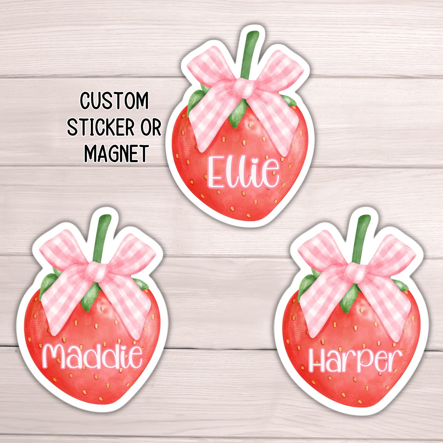 Custom Coquette strawberry name sticker magnet custom pink bow girlie personalized locker decor preppy cake cute name accessories Ribbon Bow