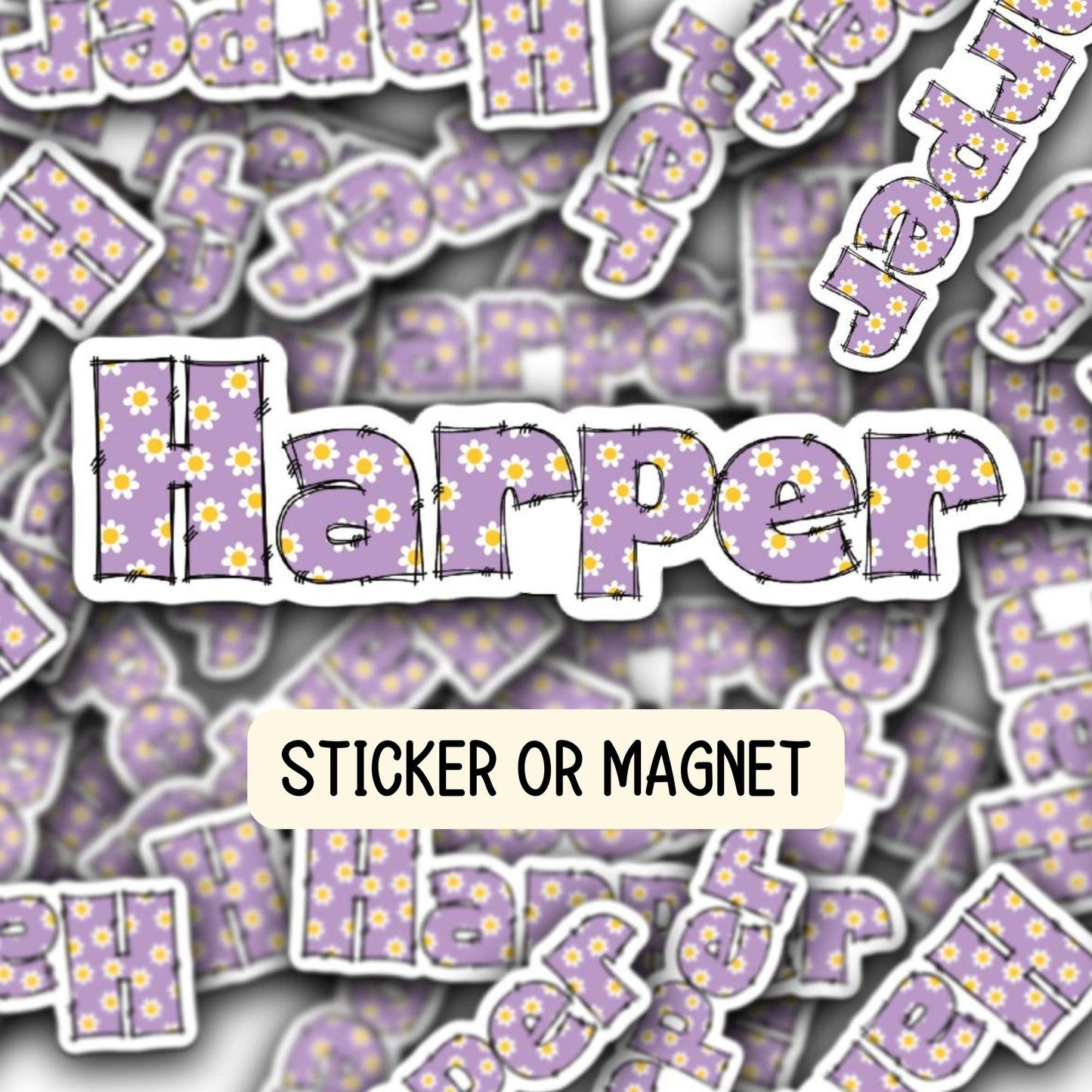 Custom name sticker Personalized name sticker Name Magnet Decor Water bottle name sticker Name Decal retro font daisy flower sticker gift