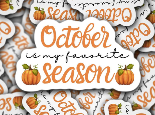 October is my favorite season sticker, pumpkins, pumpkins spice, Halloween sticker, fall sticker, seasonal sticker, trick or treat, water