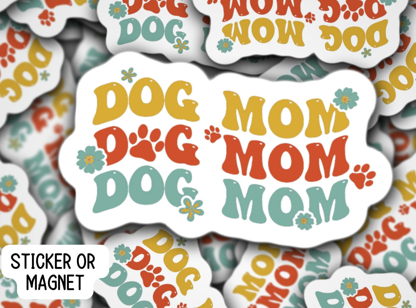 Retro Dog mam sticker, Dog lover, Dog mom sticker, Doodle sticker, Retro pet sticker, Retro font, Fridge Magnet, Water bottle sticker, gift