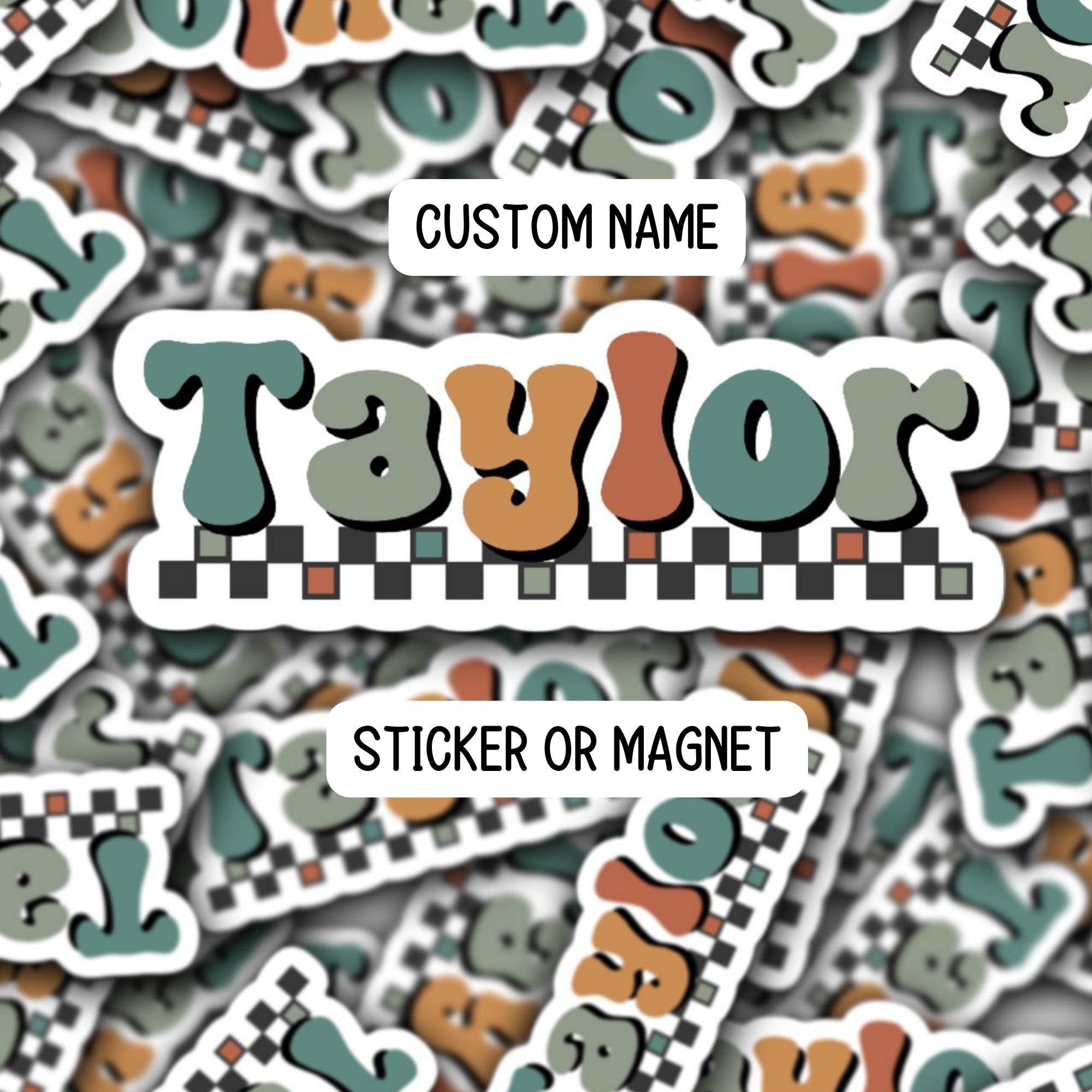 Zei Sticker Name Kids name sticker Groovy name sticker Retro font name sticker Neutral ...