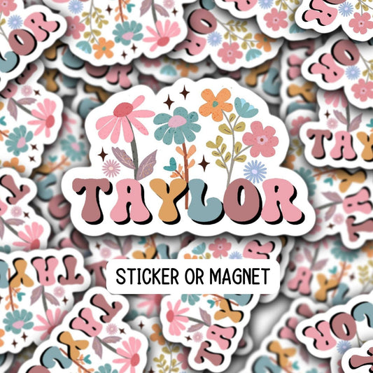 Retro floral name sticker, Personalized name stickers, Custom Name Stickers, Aesthetic stickers, best friend gift, kids name stickers, retro