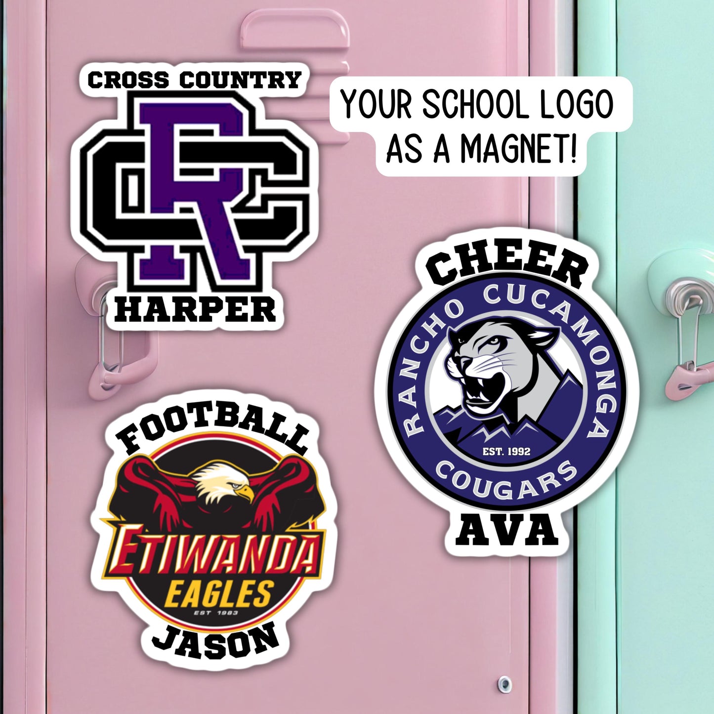 School logo mascot magnet football cross country cheer soccer water polo sports school clubs baseball swim team gift locker decoration coach