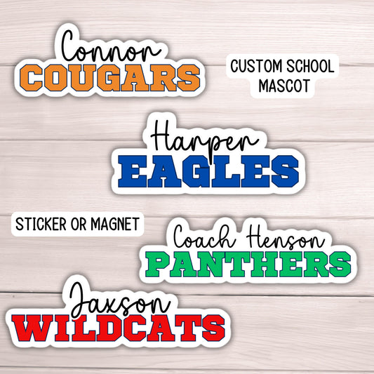 School mascot custom magnet sticker name coach gift high school sports team cheer teacher football soccer baseball team gifts softball
