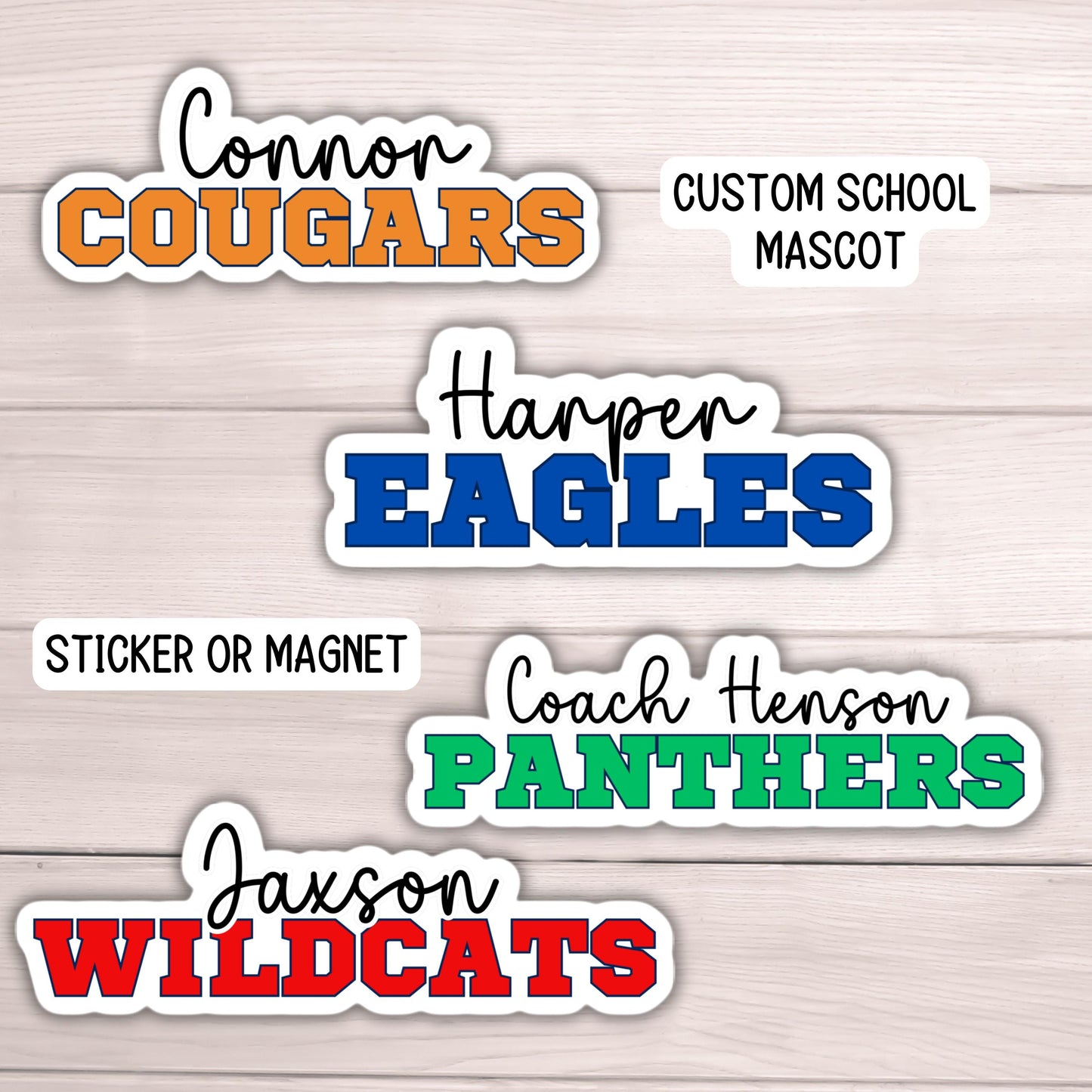 School mascot custom magnet sticker name coach gift high school sports team cheer teacher football soccer baseball team gifts softball