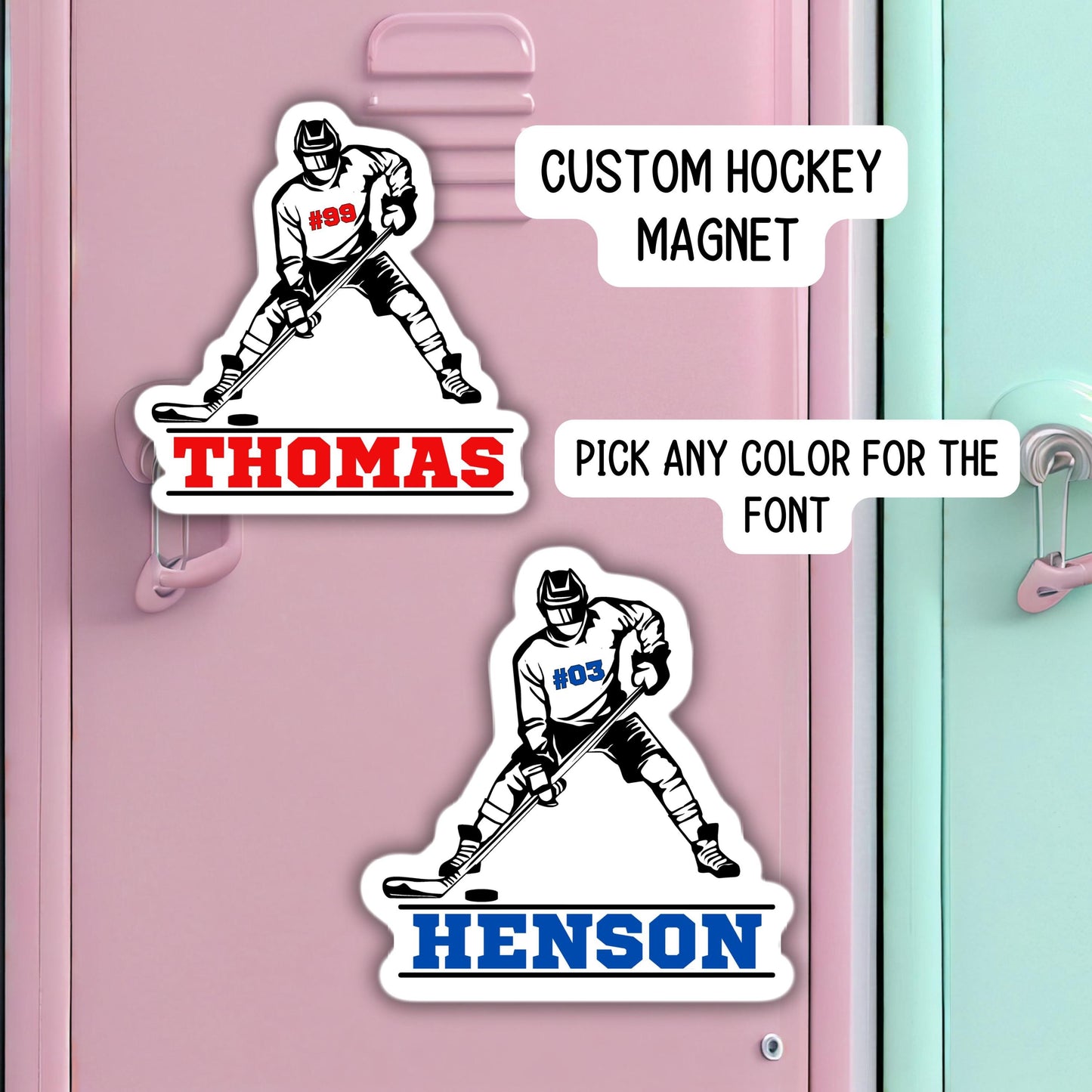 Hockey custom name number hockey player magnet  custom personalized School locker magnet Custom name gift mascot magnet sports team