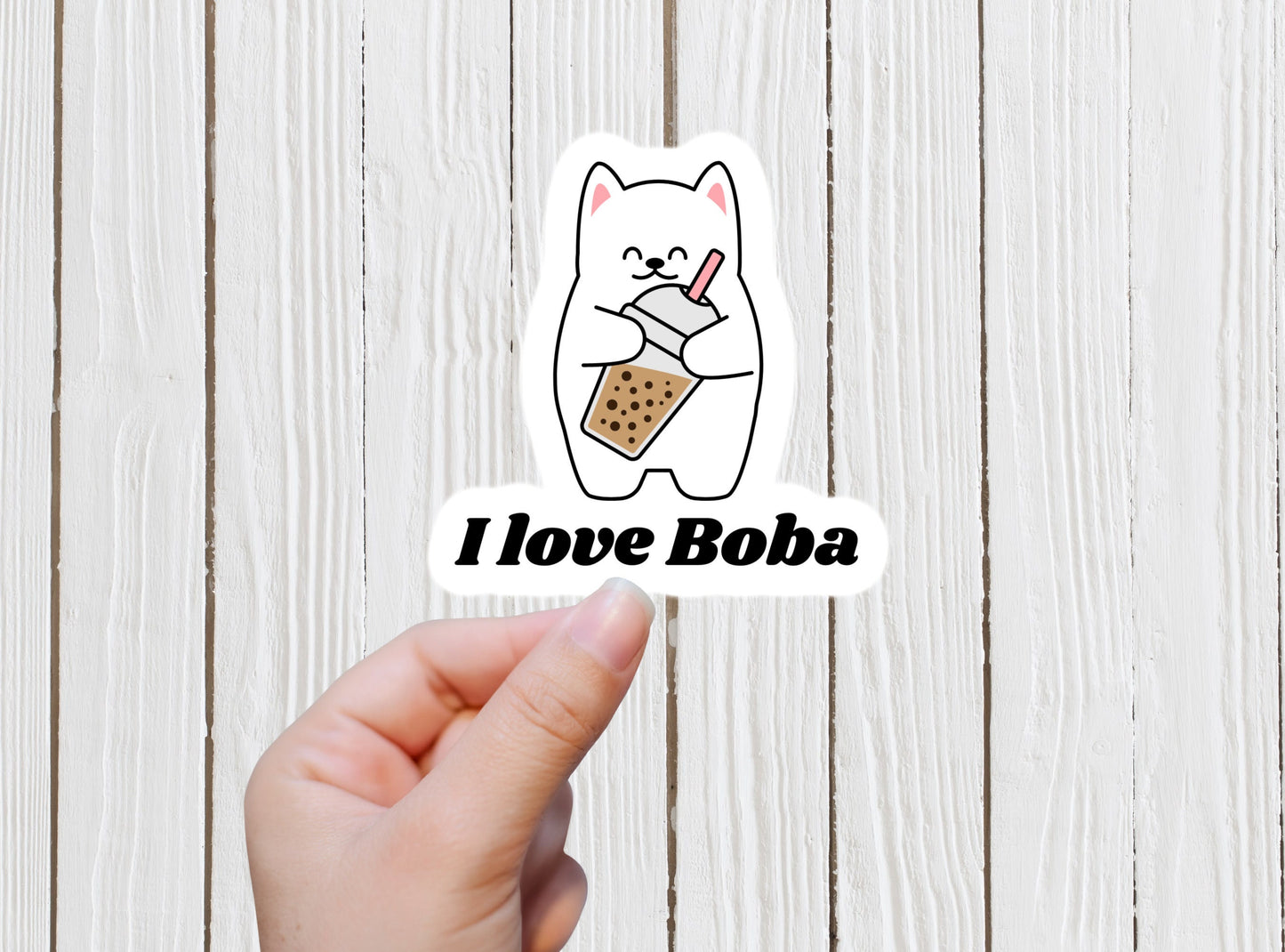 Boba Bubble Tea Sticker,  for waterbottles & laptops, journals, boba lovers, addicts, boba love, cat boba, glossy sticker, cute cat sticker