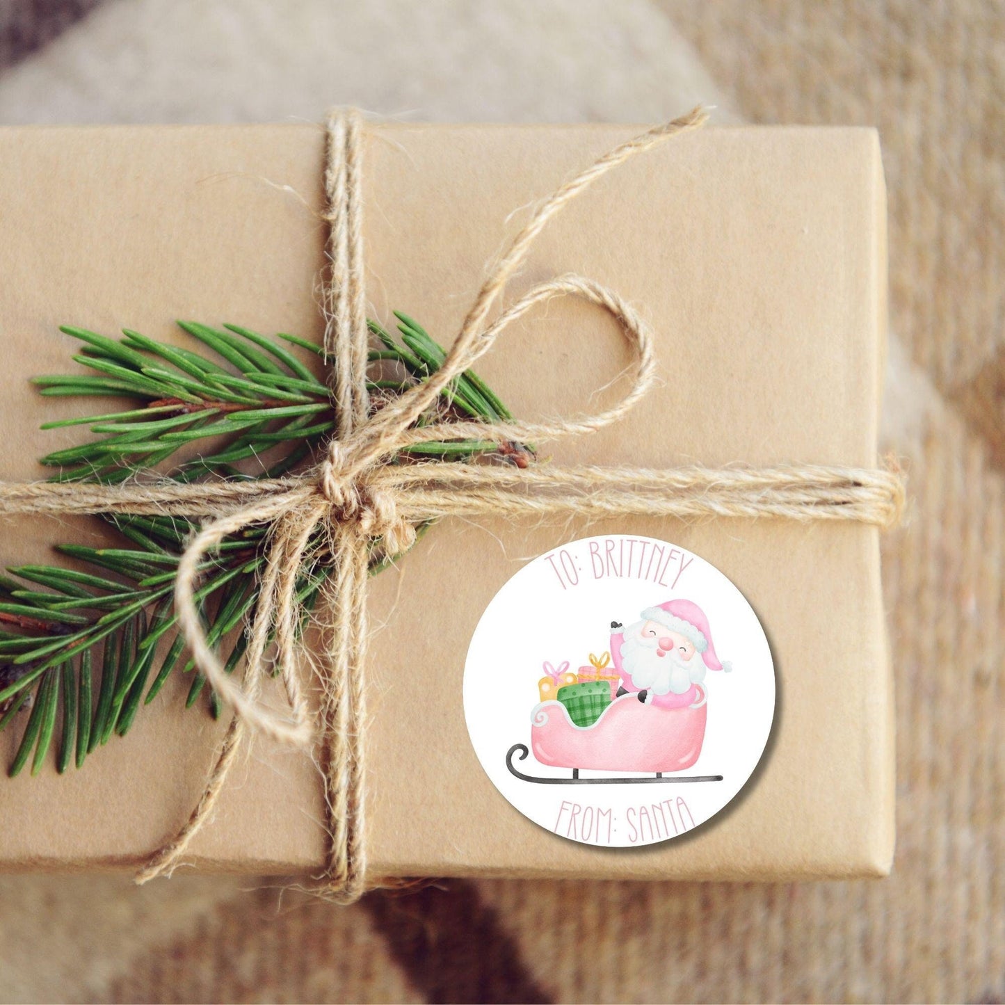 Pink Custom from Santa sticker Coquette bow kids Santa Claus Gift label Personalized Christmas Name Stickers Christmas name tag name Present