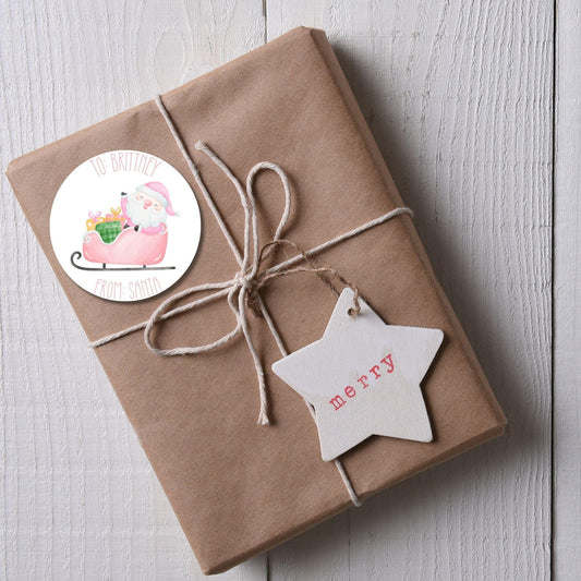 Pink Custom from Santa sticker Coquette bow kids Santa Claus Gift label Personalized Christmas Name Stickers Christmas name tag name Present