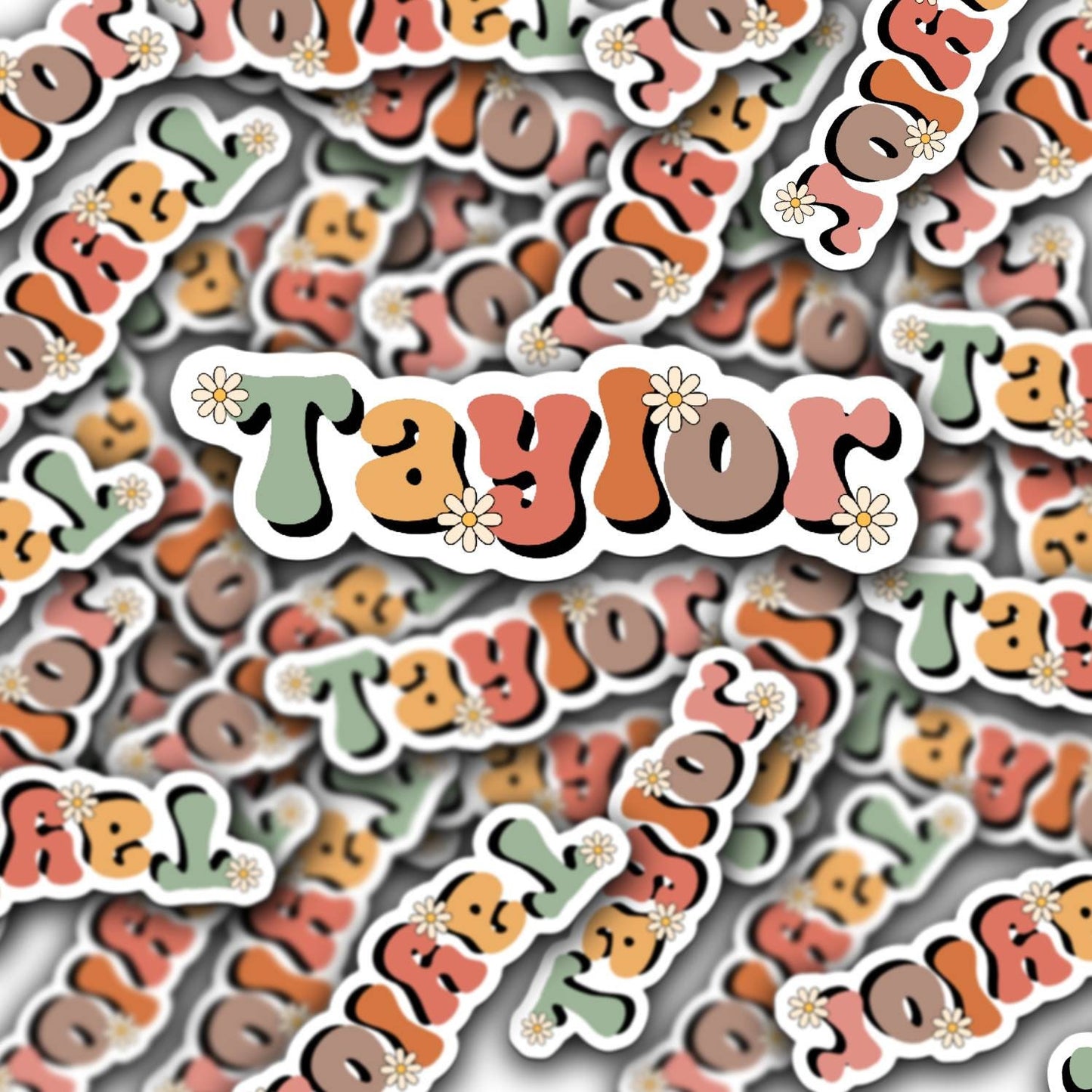 Retro floral name sticker, Personalized name stickers, Custom Name Stickers, Aesthetic stickers, best friend gift, kids name stickers, retro