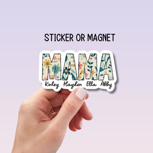 Personalized mama sticker name sticker floral boho sticker mom sticker kids mommy name magnet Retro font new mom gift Floral Mother's day