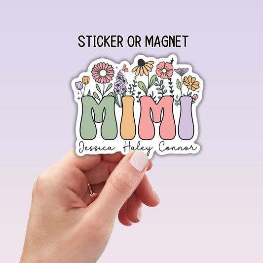 Gift for Mimi sticker Personalized Grandma stickers Custom Name Stickers Aesthetic sticker Mother's day gift Grandkids names gift wildflower