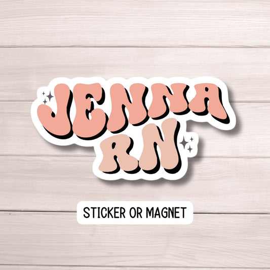 Registered nurse Custom nurse name personalized nurse magnet sticker RN Retro font cst Personalized name LVN CNA name gift wavy font retro