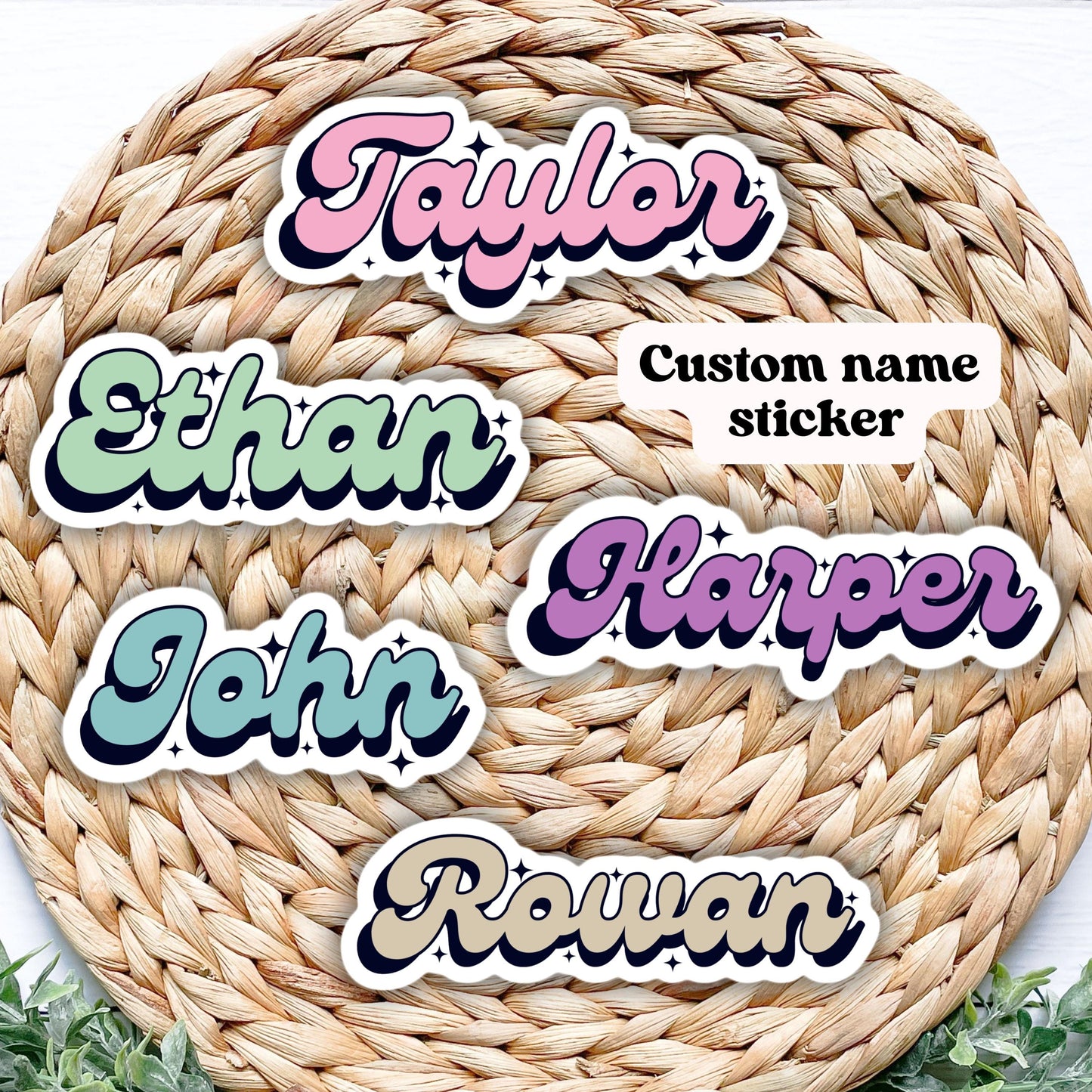 Retro Custom Name Personalized sticker kids name sticker school lunch box name water bottle name Retro font name locker magnet lap top