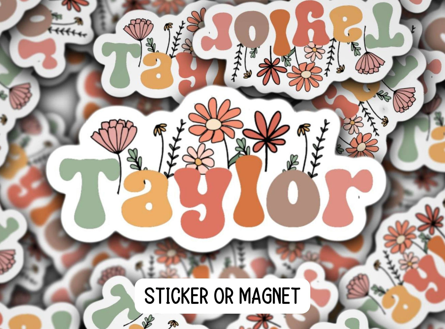 Retro floral name sticker, Personalized name stickers, Custom Name Stickers, Aesthetic stickers, best friend gift, kids name stickers, retro