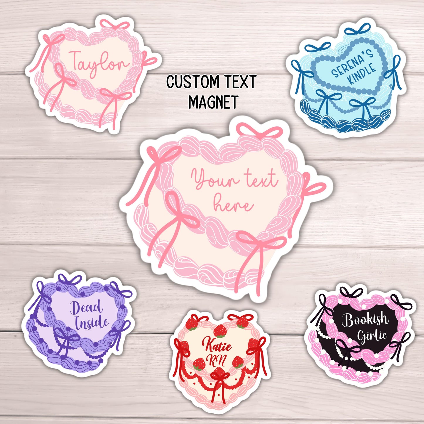 Custom cake sticker Coquette magnet pink bow girlie personalized text locker decor preppy cake cute name accessories Coquette Ribbon Bow