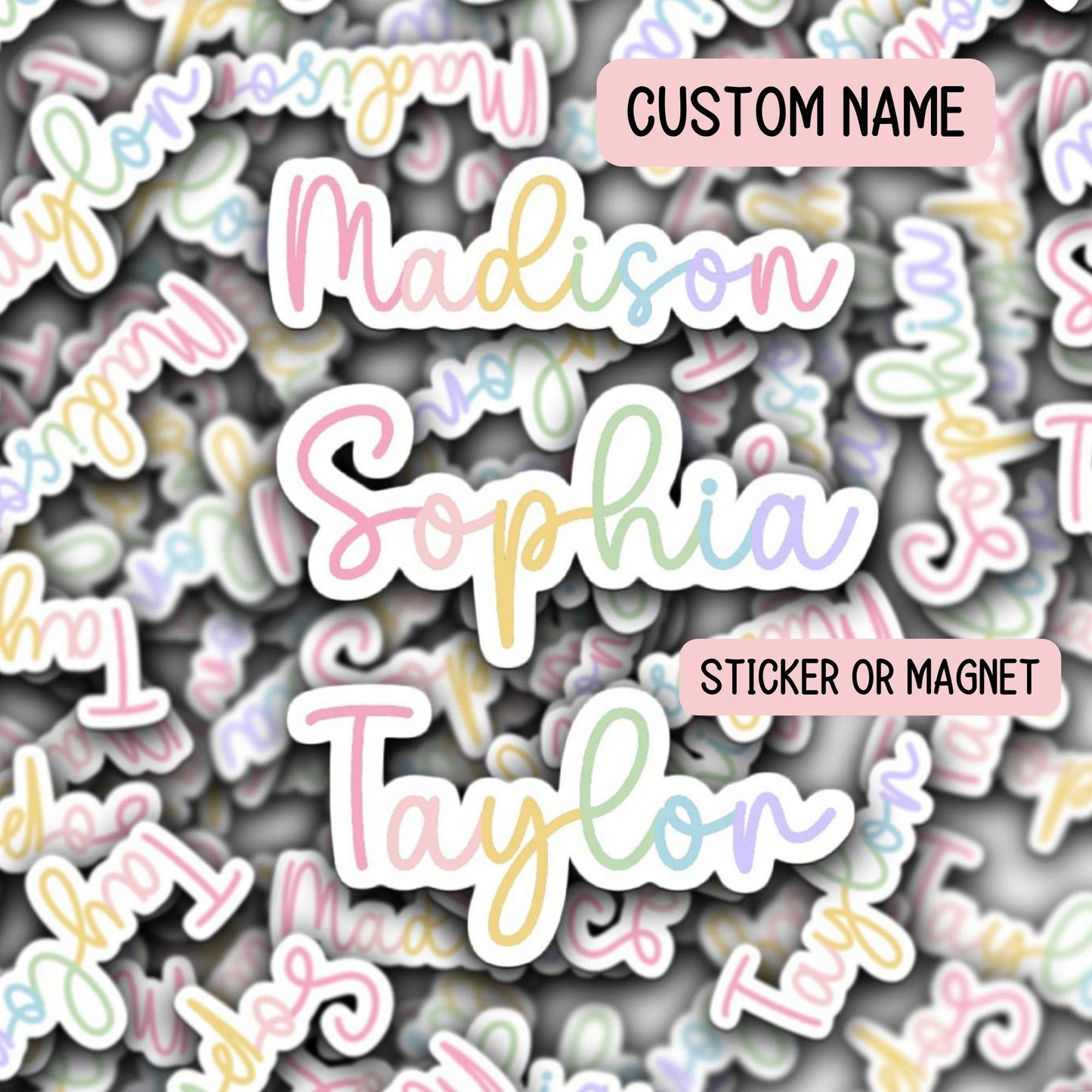 Kids name sticker Custom name sticker Personalized Name Sticker Name magnet Water bottle sticker Tumbler cup sticker rainbow letters script