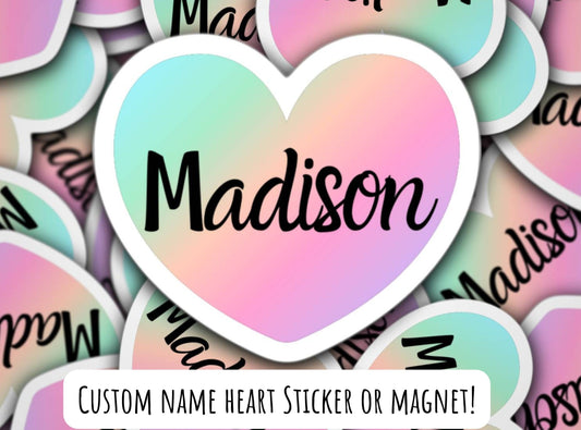 Personalized name sticker, custom name sticker, magnet, colorful sticker, heart sticker, name sticker, gradient colors, water bottle, gift