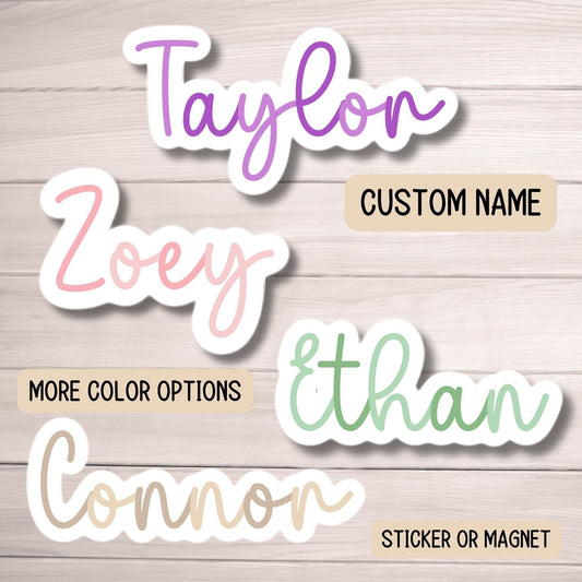 Kids name sticker Custom name sticker Personalized Name Sticker Name magnet Water bottle sticker Tumbler  cup sticker rainbow letters script