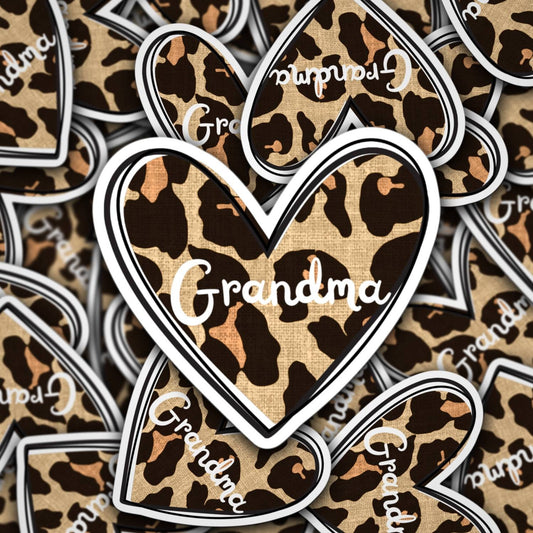 Leopard print heart, grandma sticker, cheetah grandma magnet, cute nana gift, glama sticker, best nana, water bottle sticker, trendy sticker