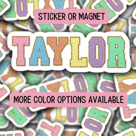 Name sticker Chenille letters Varsity name Personalized name stickers Custom Preppy name kids name stickers Water bottle name Locker magnet