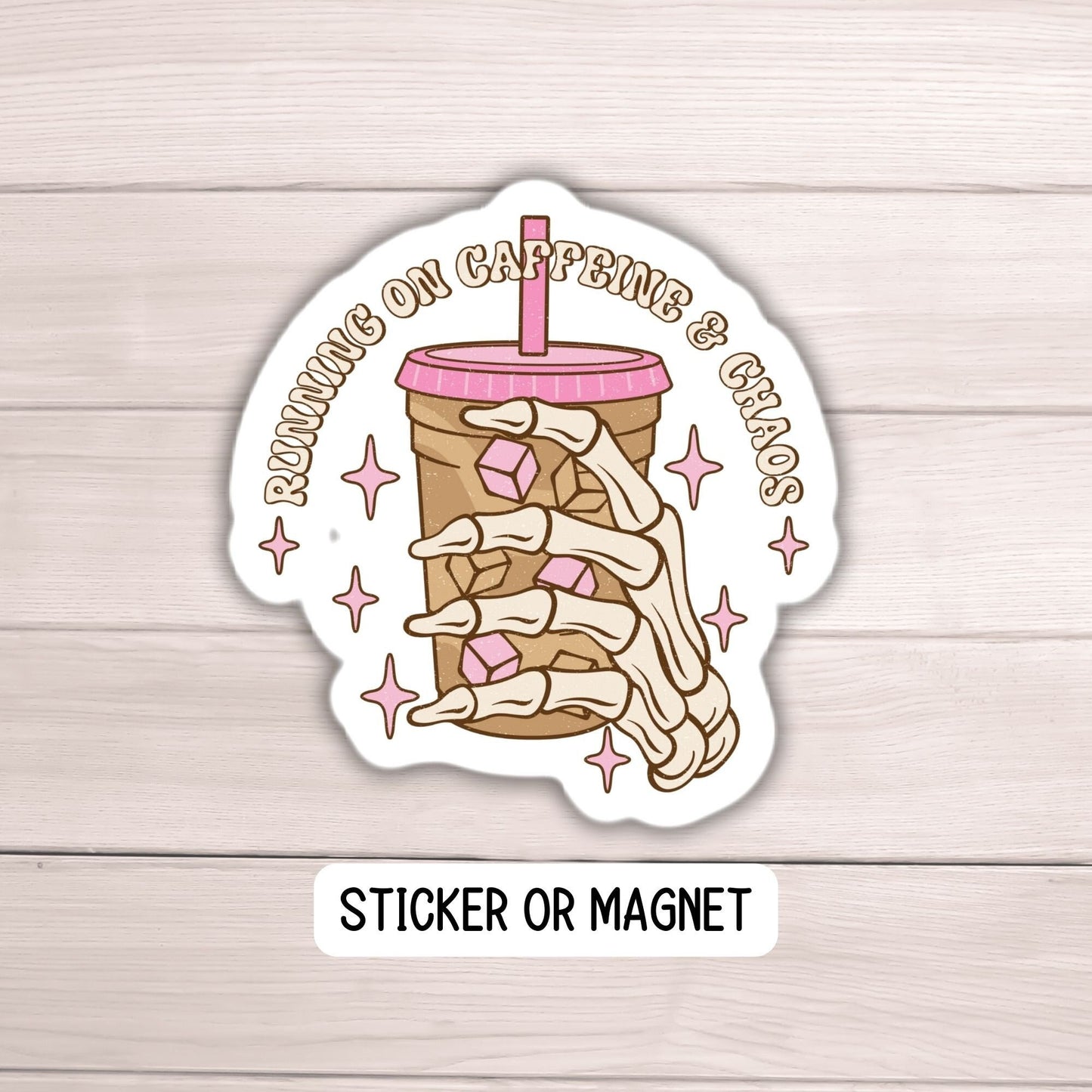 Coffee and chaos Coffee lover sticker Iced coffee Retro Funny sticker water bottle notebook Magnet fridge sticker gift sarcastic funny