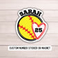 Softball Number sticker softballl team gifts softball team custom number personalized softball locker magnet softball helmet sticker gift