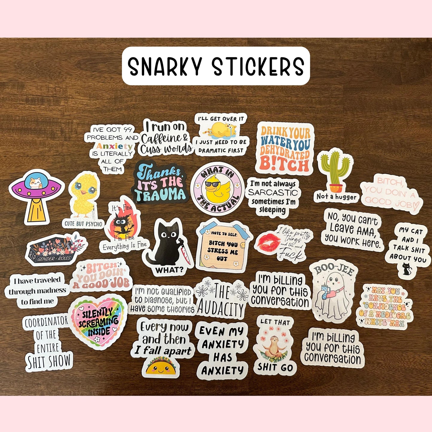 Snarky funny stickers adult inappropriate pun hilarious sarcastic water bottle cat anxiety dramatic lap top quotes gift cute introvert