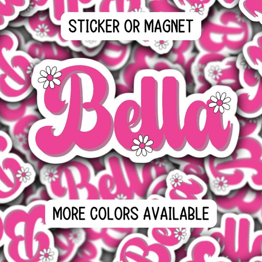 Tumbler cup name sticker Retro font name sticker Floral Name sticker Personalized name Water bottle sticker Daisy name  Kids name sticker