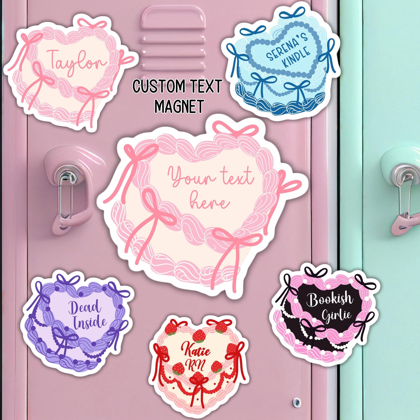 Coquette magnet custom text pink bow girlie personalized locker decor preppy coquette cake cute custom name accessories Coquette Ribbon Bow