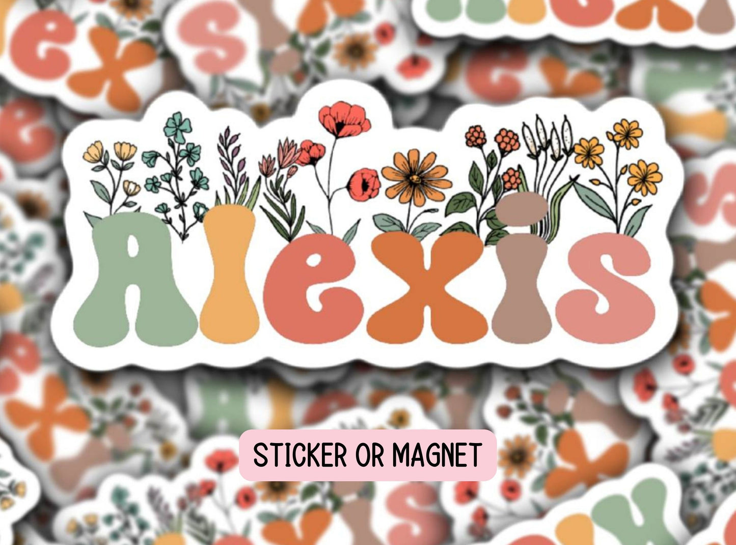 Personalized name sticker Retro floral name sticker Custom Name Aesthetic sticker Best friend gift Kids name sticker Water bottle sticker