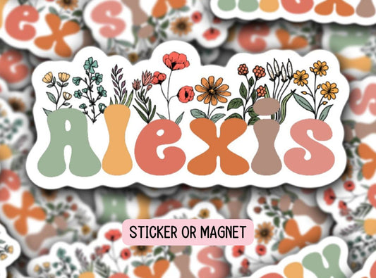 Personalized name sticker Retro floral name sticker Custom Name Aesthetic sticker Best friend gift Kids name sticker Water bottle sticker