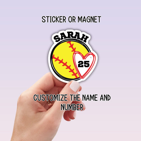 Softball Number sticker softballl team gifts softball team custom number personalized softball locker magnet softball helmet sticker gift