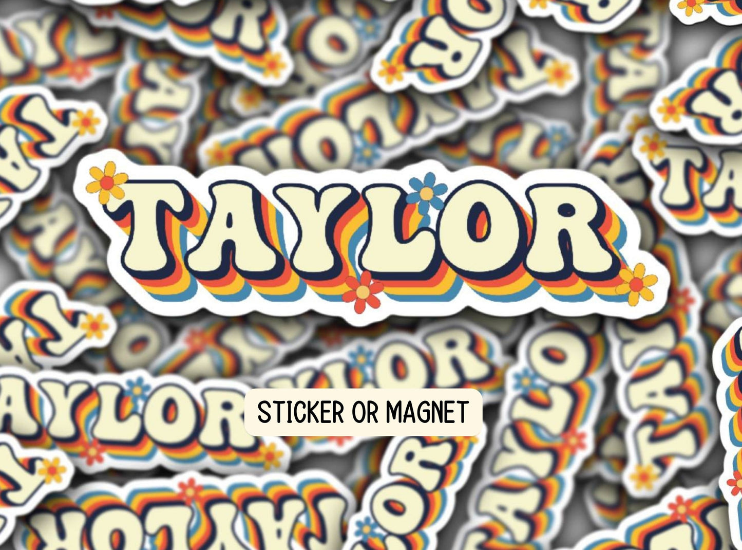 Water bottle name sticker Tumbler cup name sticker Retro font name Floral Name sticker Personalized name  Daisy name Kids name sticker gift