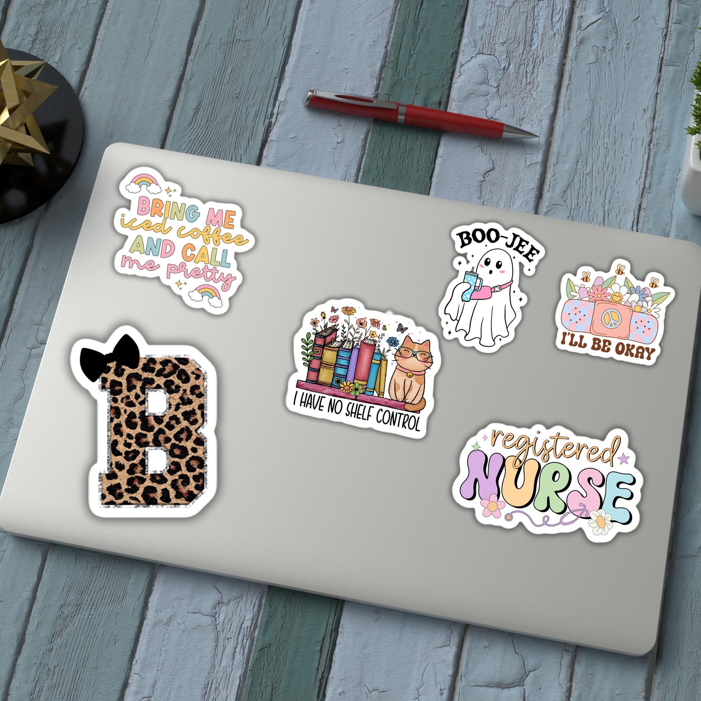 Cheetah Chenille Coquette Monogram Sticker For Girly Girl ribbon bow Initial sticker Sticker For Laptop Trendy girl gift magnet kids name