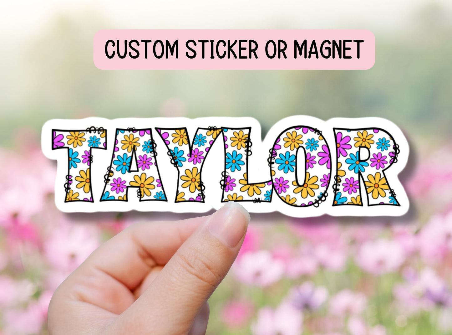 Floral Name sticker, Retro name sticker, Personalized name, Water bottle sticker, Flower name sticker, Daisy name sticker, Kids name sticker