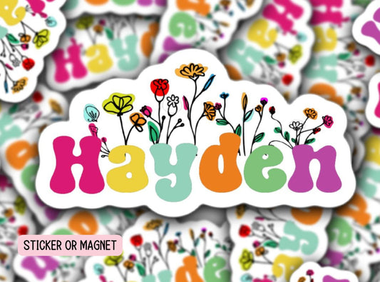 Kids name sticker Retro floral name Personalized Custom Name Stickers Aesthetic stickers best friend gift retro water bottle minimalist gift