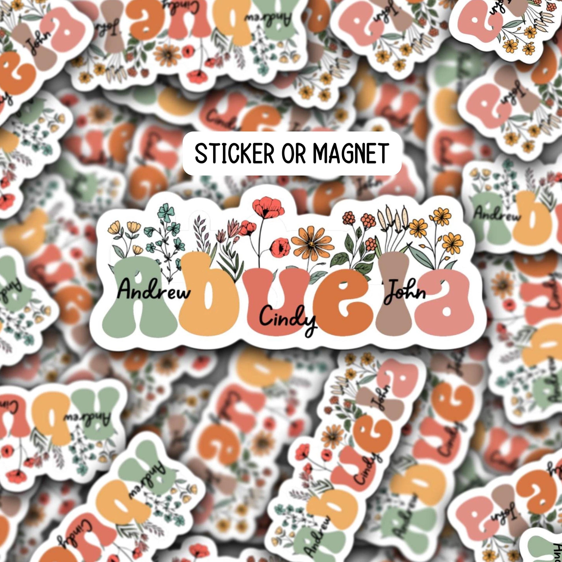 Custom Abuela gift Abuelita Retro floral Nana sticker magnet Personalized Grandma stickers  Name Mother&#39;s day gift Grandkids names