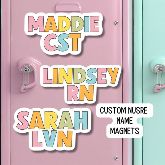 Registered nurse Custom nurse name personalized nurse magnet sticker RN Retro font Floral Name Personalized healthcare LVN CNA name gift