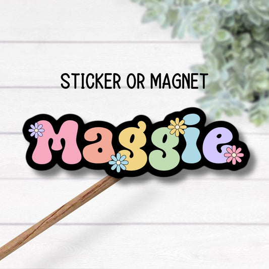 Water bottle name sticker Tumbler cup name sticker Retro font name Floral Name sticker Personalized name  Daisy name Kids name sticker gift