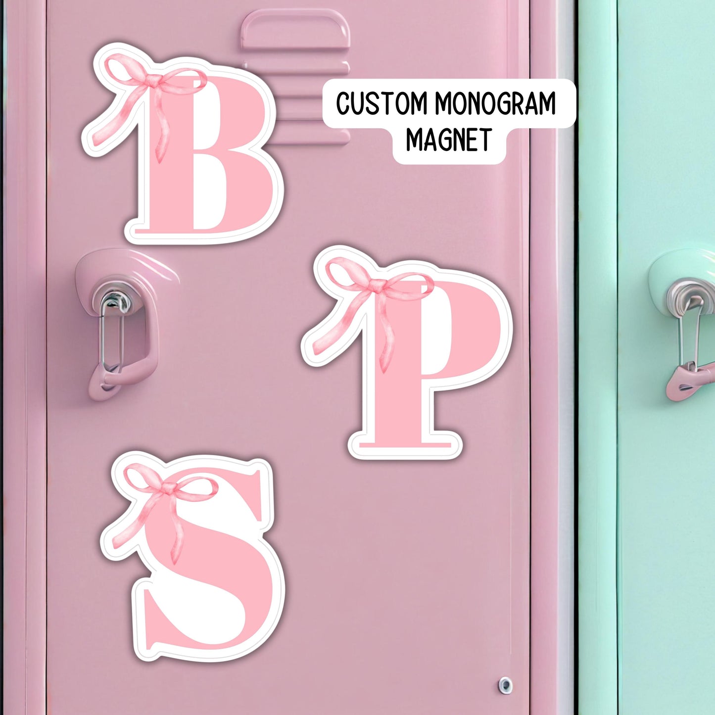 Monogram letter Pink Coquette Ribbon Bow School locker magnet Custom name Magnet personalized name locker magnet fridge magnet kids decor