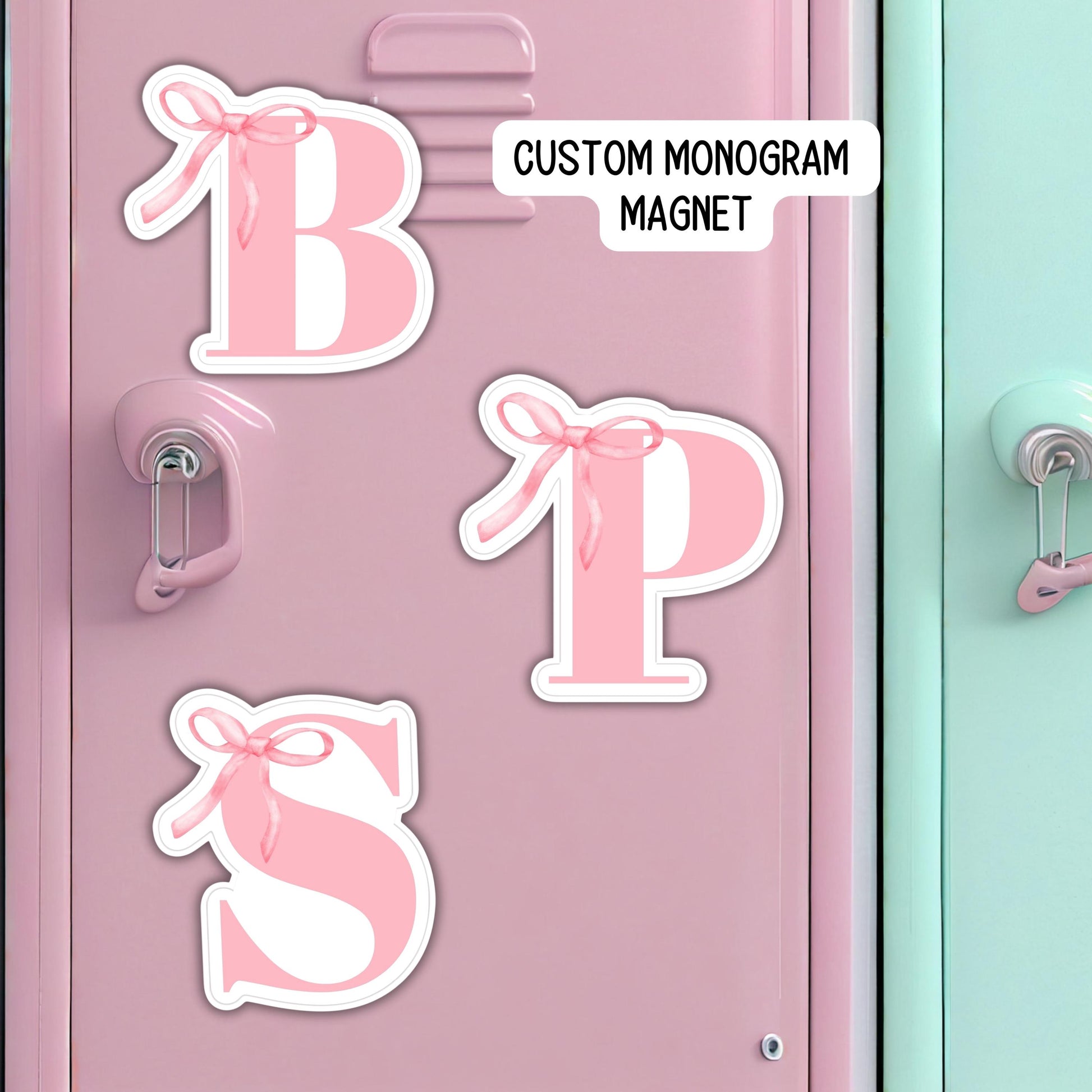 Monogram letter Pink Coquette Ribbon Bow School locker magnet Custom name Magnet personalized name locker magnet fridge magnet kids decor