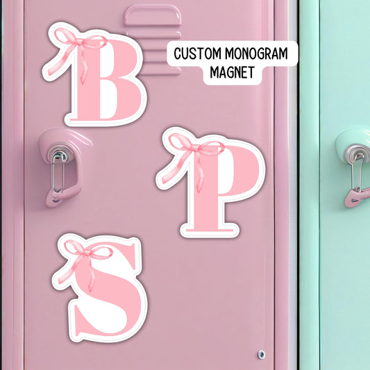 Monogram letter Pink Coquette Ribbon Bow School locker magnet Custom name Magnet personalized name locker magnet fridge magnet kids decor
