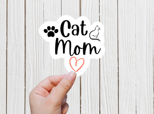 Cat mom sticker, cat mama, cat lover gift, pet lover, black cat, cute sticker, hearts, paw print sticker, water bottle, paw print,