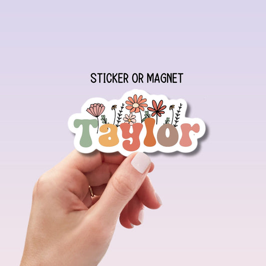 Retro floral name sticker Personalized name stickers Custom Name Sticker Aesthetic sticker Water bottle sticker Kids name sticker Retro font