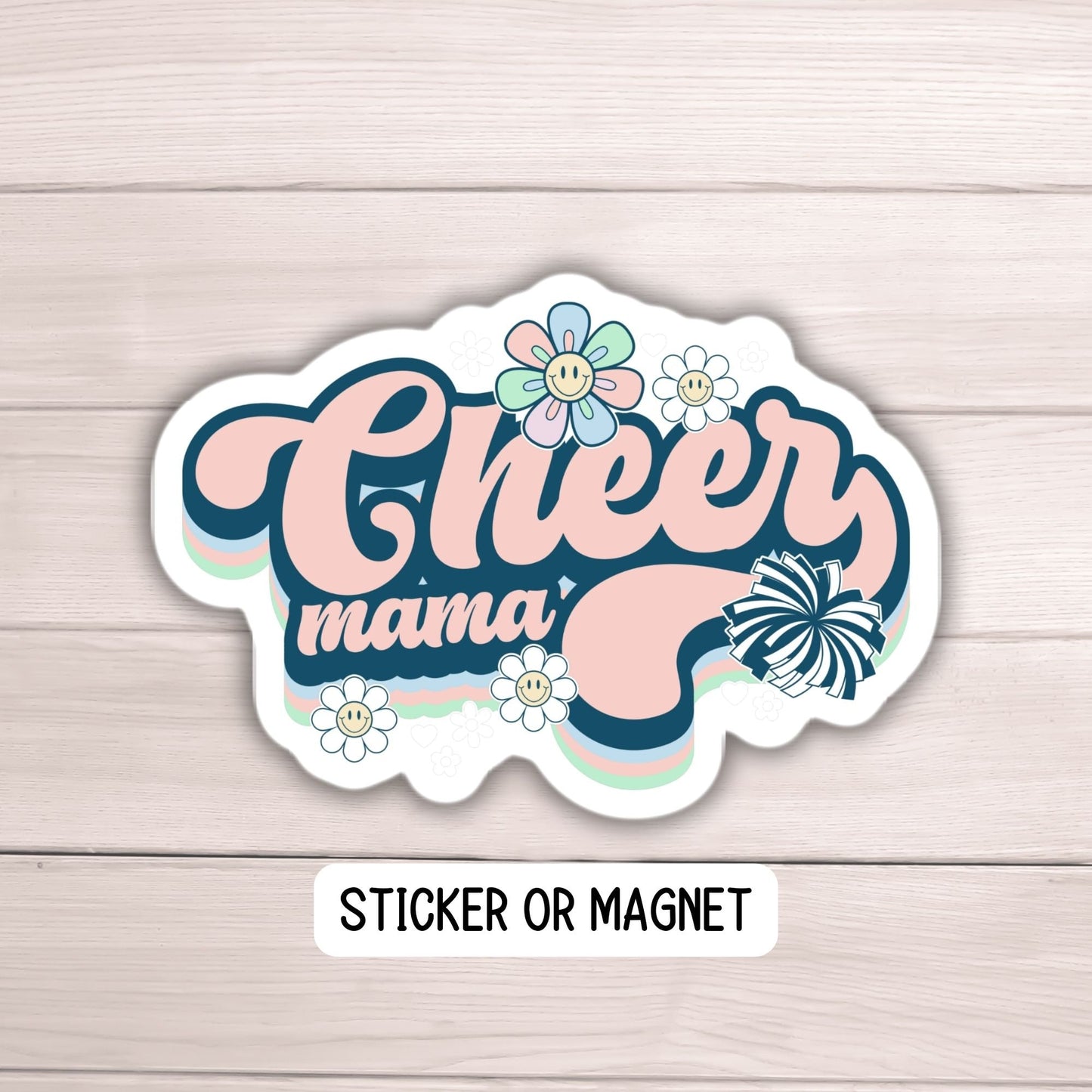 Retro Cheer mom sticker, cheerleader magnet, cheer life, magnet, water bottle sticker, tumbler, tumbling, gift for mom, mom sticker, heart