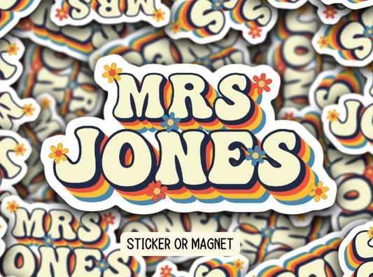 Custom teacher gift Teacher name sticker Personalized teacher sticker Custom Teacher Name Magnet Daisy flower Aesthetic Retro font Floral