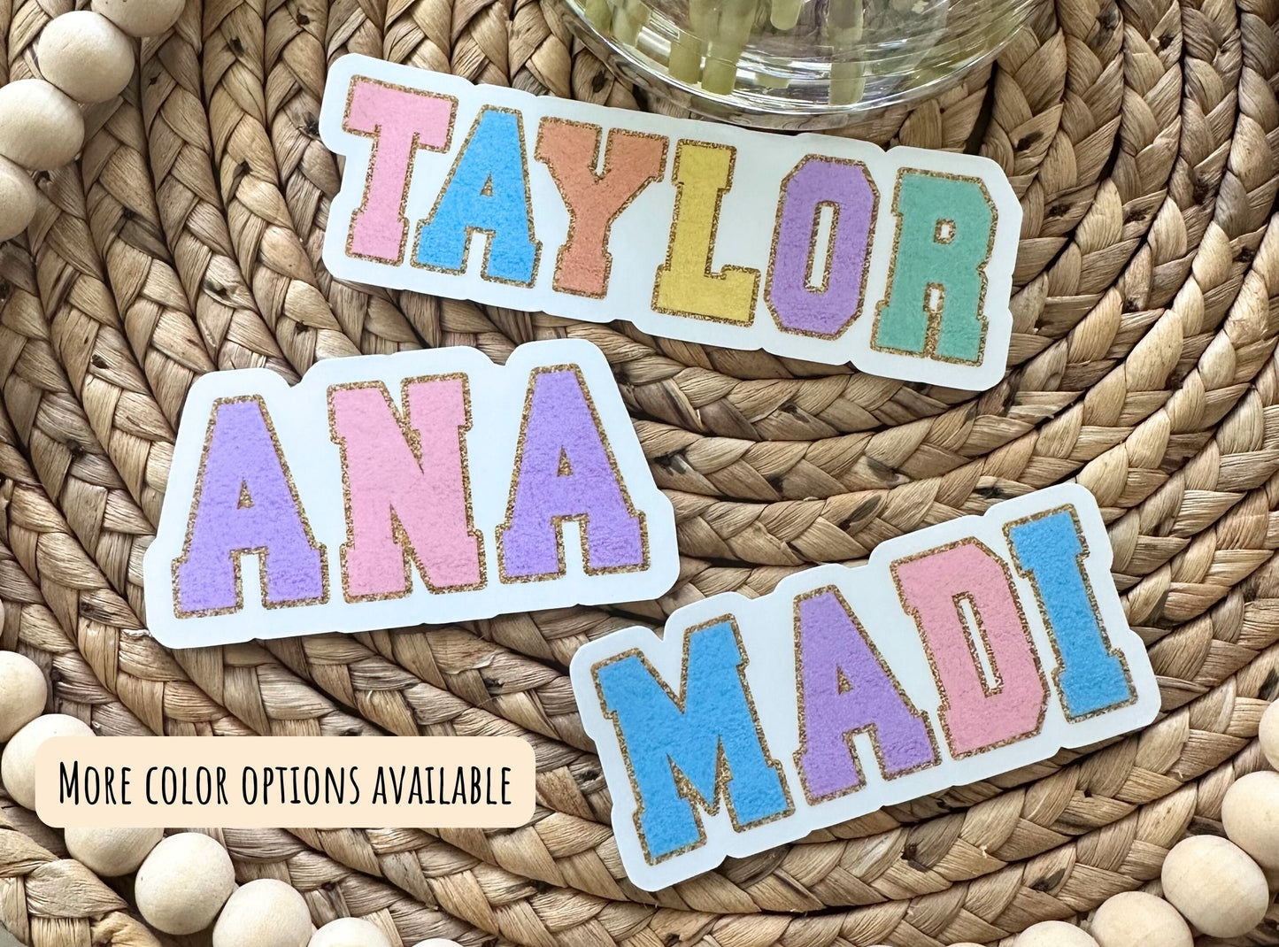 Chenille Name sticker Water bottle sticker Chenille letter Varsity name Personalized name sticker Custom kids name sticker Locker magnet