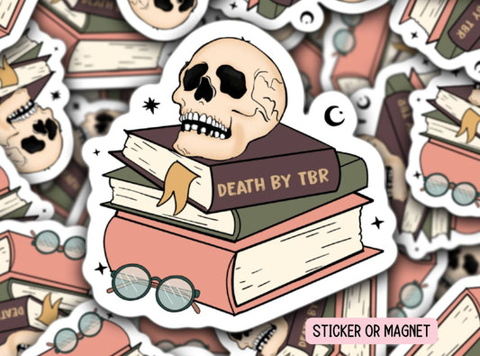 Death by TBR Sticker Reader gift Booktok Smut bookworm Book Bookish book club gift Book Decal for E reader Laptop Dark romance gift Magnet